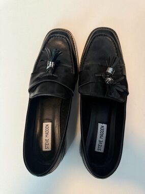 Steve Madden Black Tassel Loafers with Block Heel